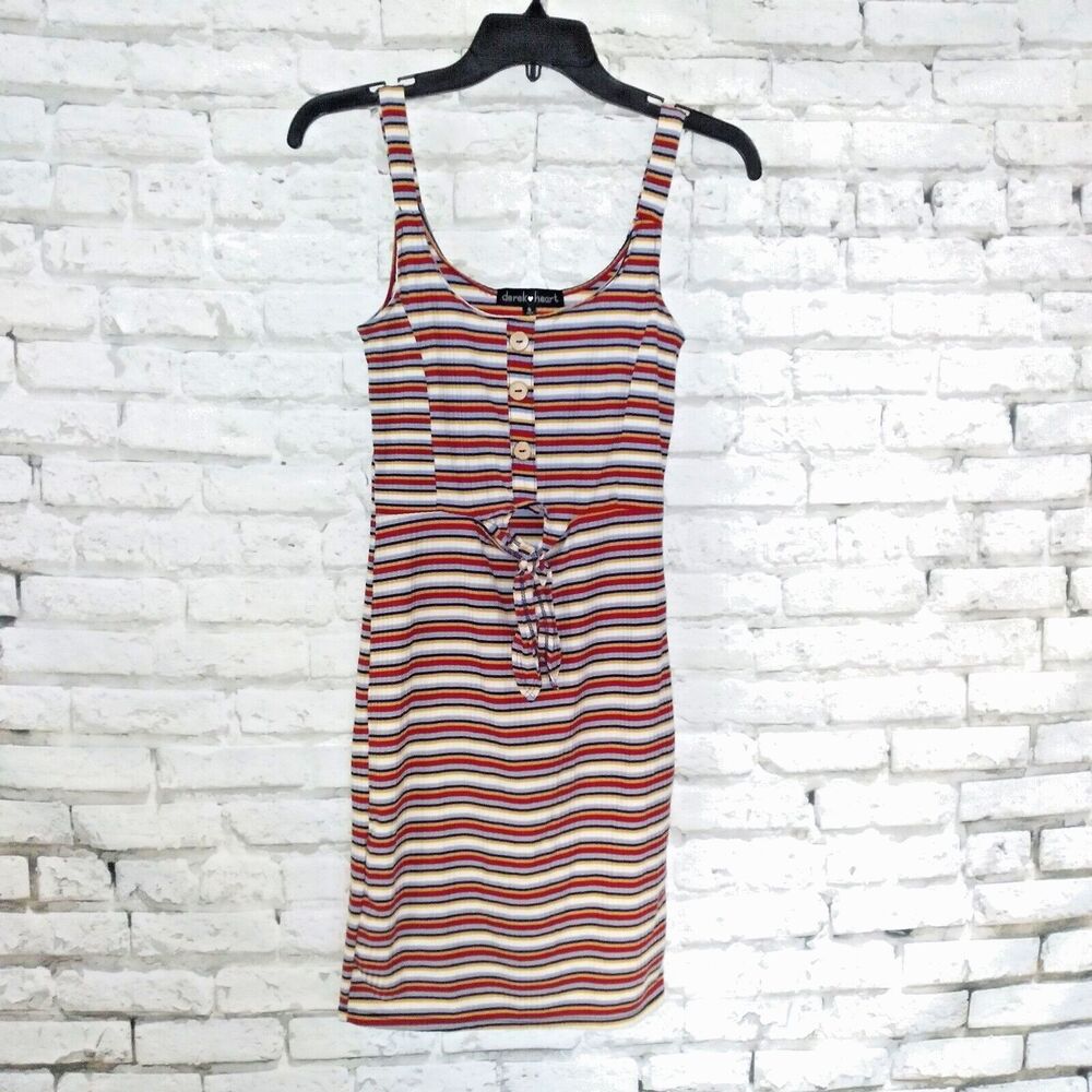 Derek Heart Dress Womens Juniors Small Multi Striped Sleeveless Bodycon 90s Y2K